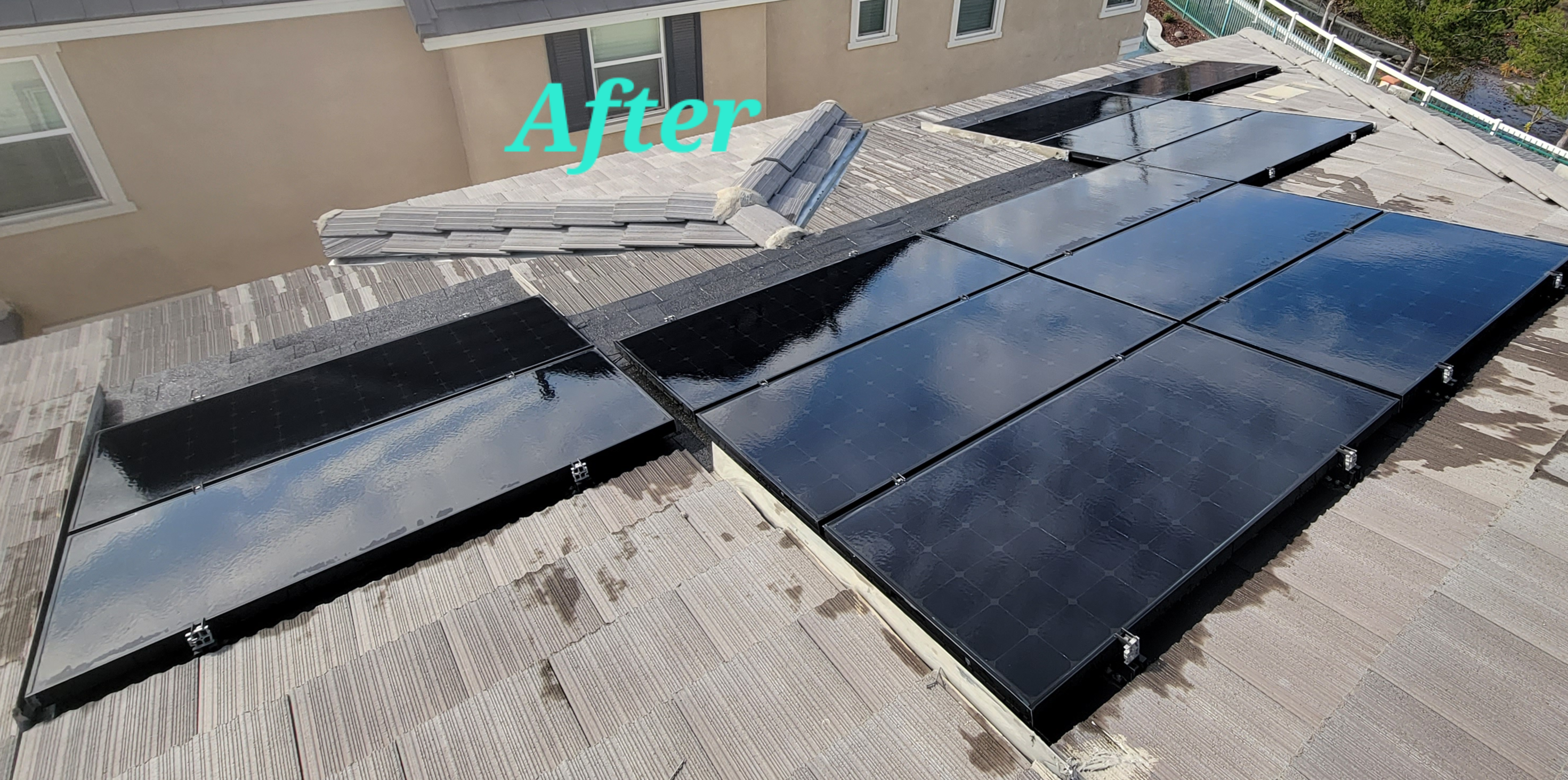 Freshly cleaned solar panels on a local home
